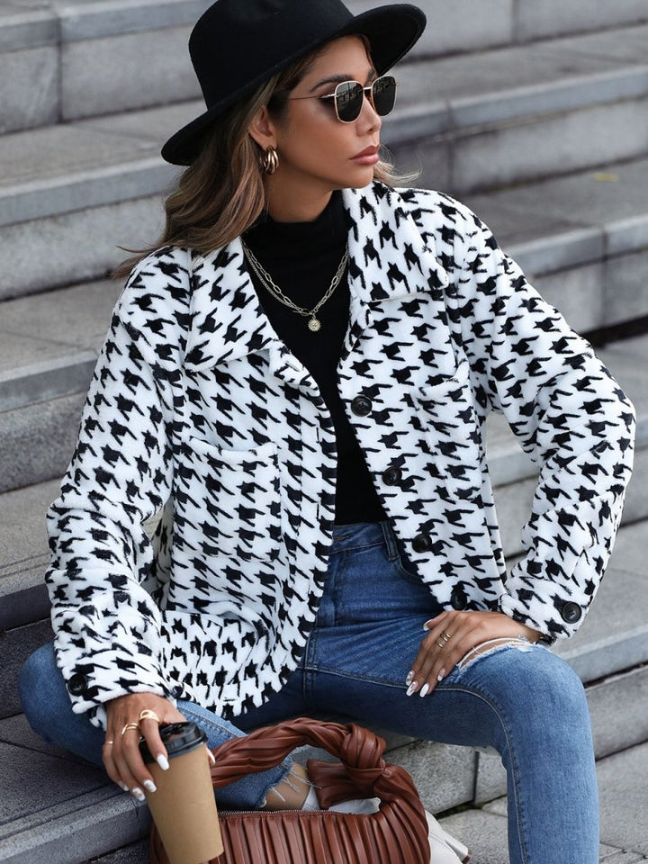 Houndstooth Button Down Jacket - Outerwear