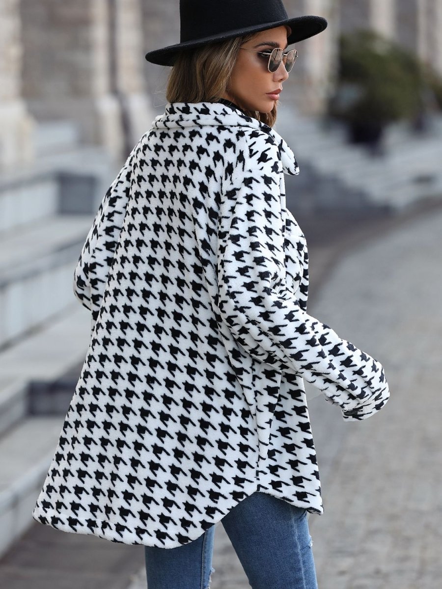 Houndstooth Button Down Jacket - Outerwear