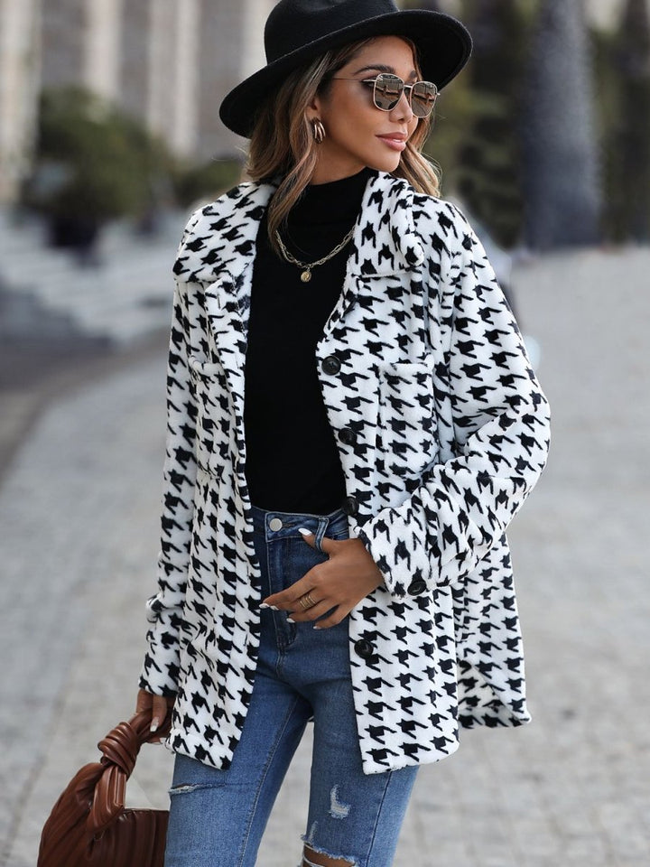Houndstooth Button Down Jacket - Outerwear