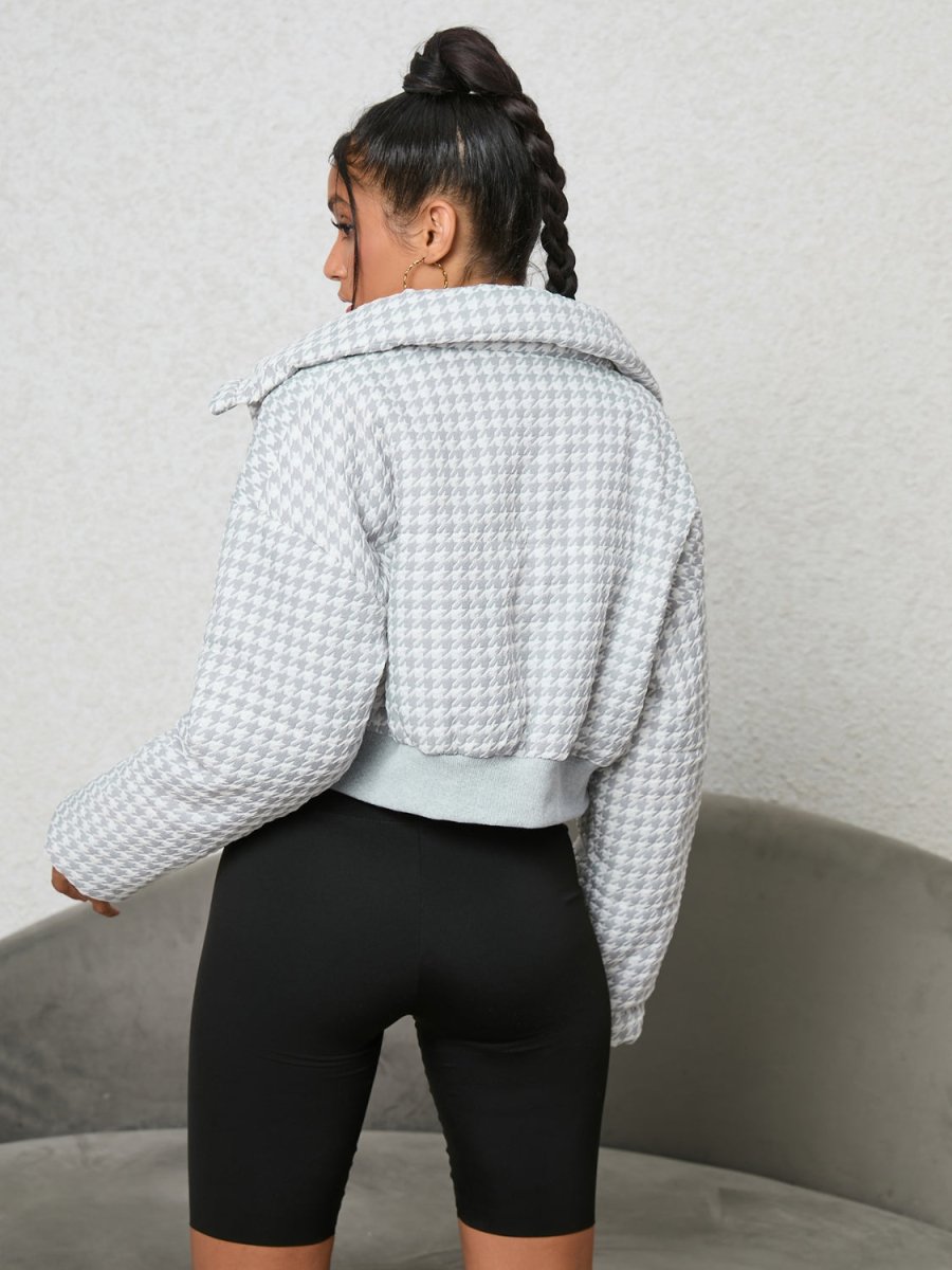 Houndstooth Zip - Up Jacket - Outerwear