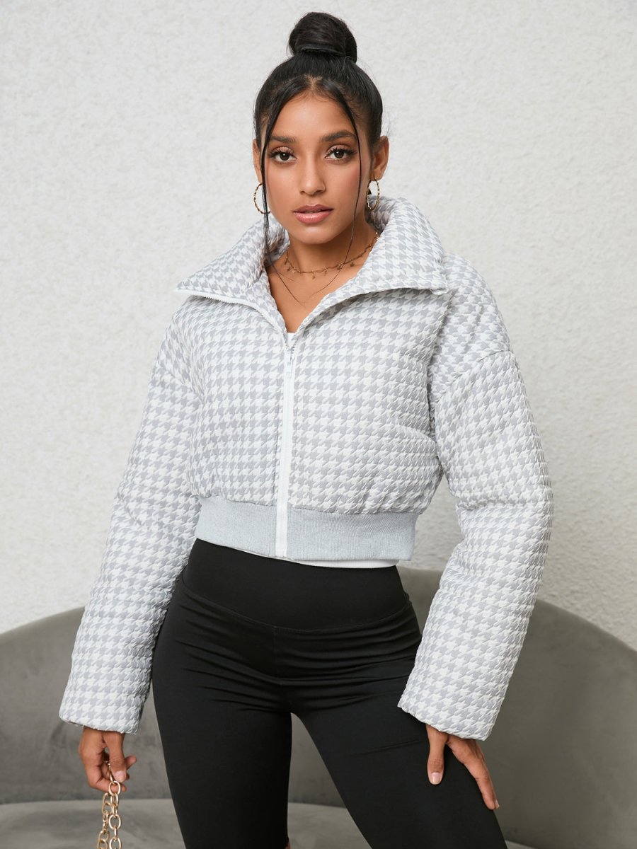 Houndstooth Zip - Up Jacket - Outerwear