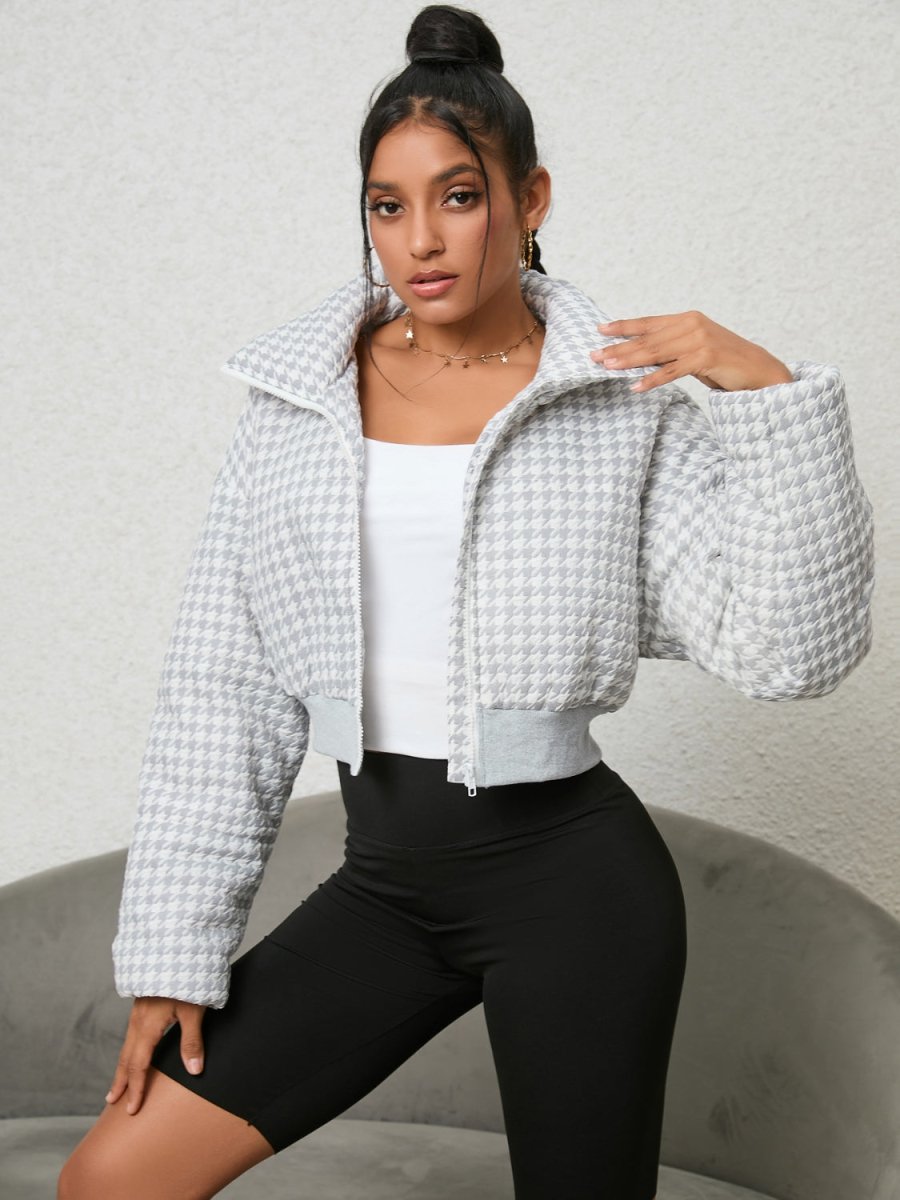 Houndstooth Zip - Up Jacket - Outerwear