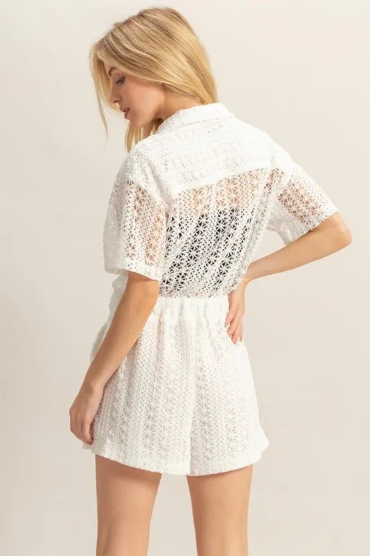 HYFVE Crochet Button Front Short Sleeve Romper - 
