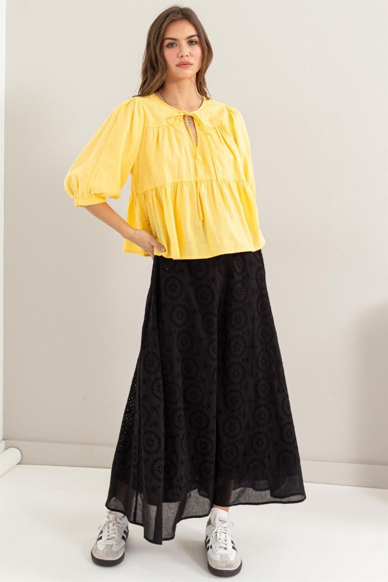 HYFVE Eyelet High - Waist Midi Skirt - Bottoms