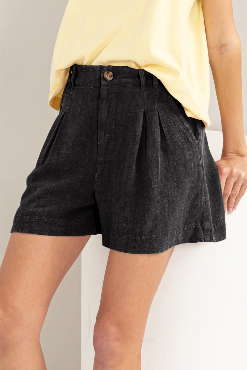 HYFVE High Waist Pleated Linen Shorts - Bottoms