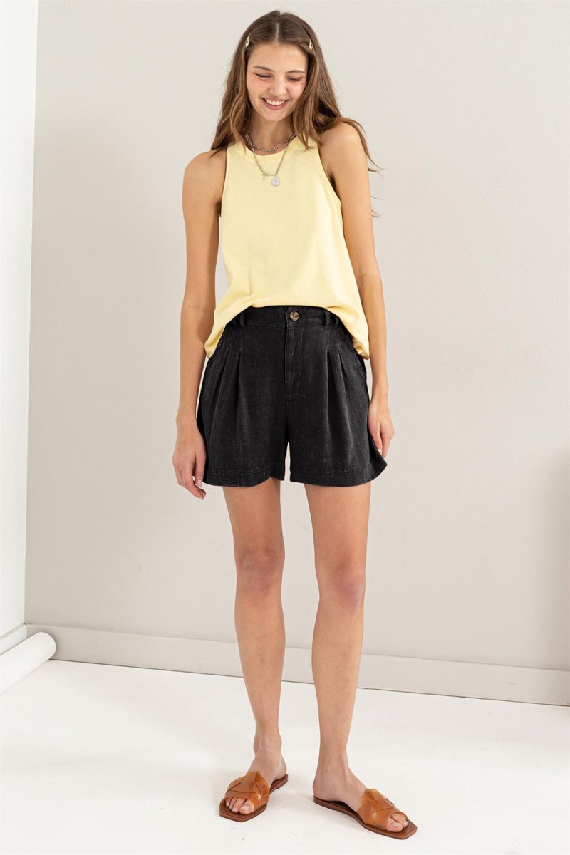 HYFVE High Waist Pleated Linen Shorts - Bottoms