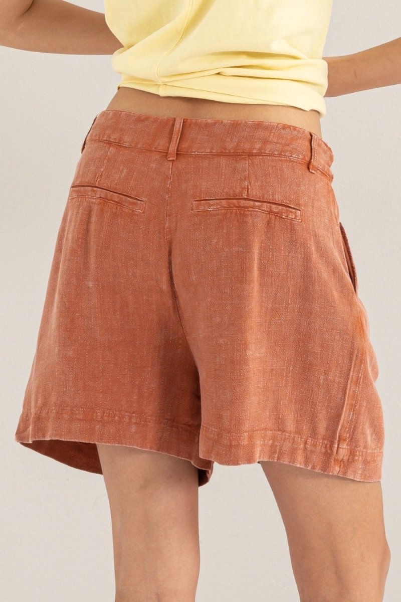 HYFVE High Waist Pleated Linen Shorts - Bottoms