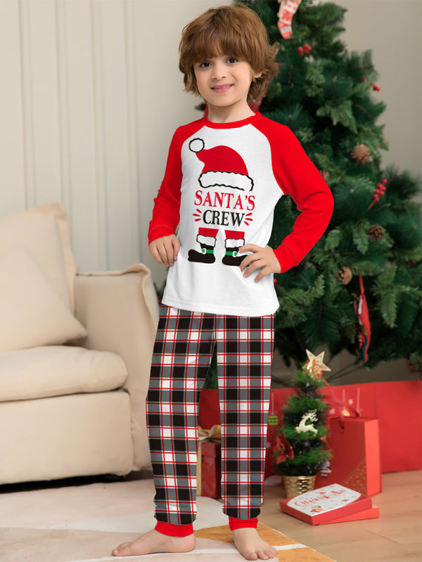 New Christmas parent-child set deer head print home clothes plaid two-piece pajamas