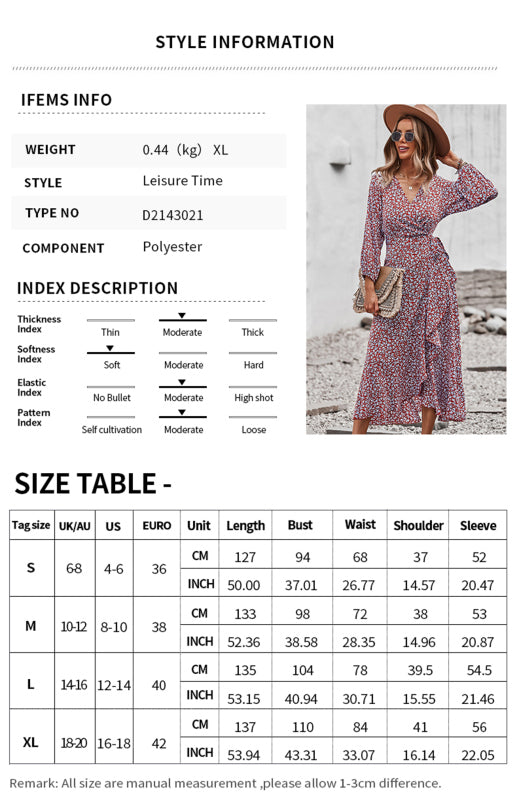 Women's Floral Wrapped Chest Lace Up Dress Casual Holiday Style Dress