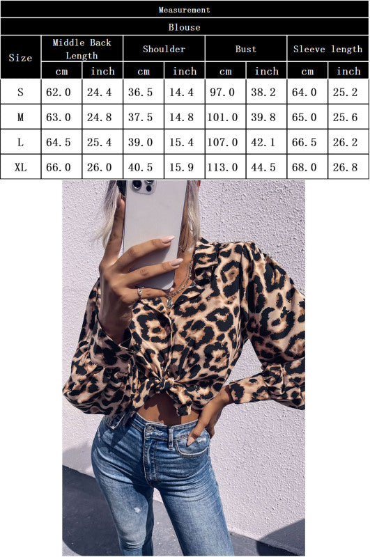 Women's Long Sleeve Leopard Print Lapel Shirt