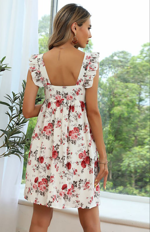 Ladies Chiffon Print Ruffle Slip Dress