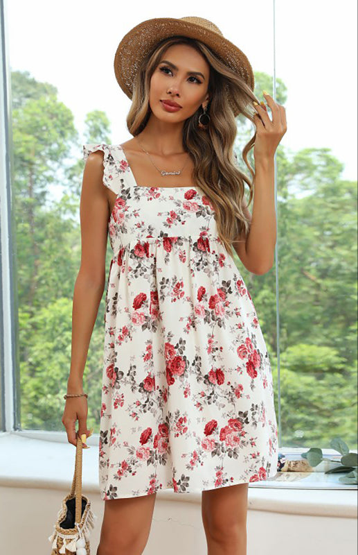 Ladies Chiffon Print Ruffle Slip Dress