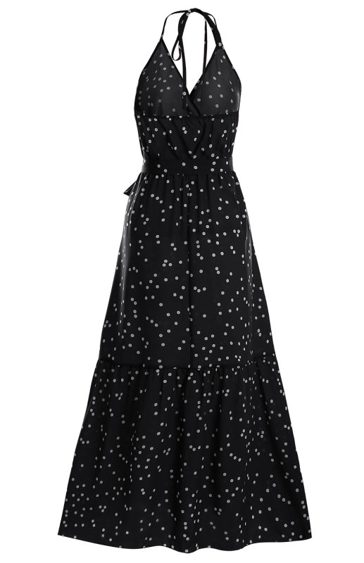 Ladies Summer Fashion V Neck Sling Polka Dot Dress Long Dress