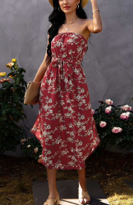 Ladies Summer Fashion Sexy Wrap Chest Chiffon Dress