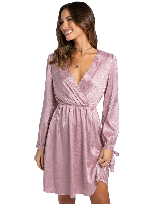 Women's V-Neck long sleeve printed loose dress