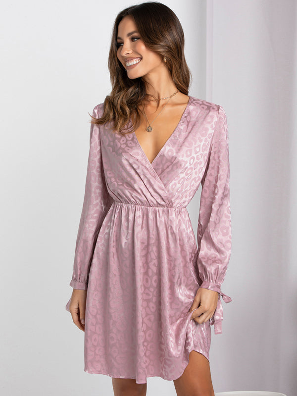 Women's V-Neck long sleeve printed loose dress