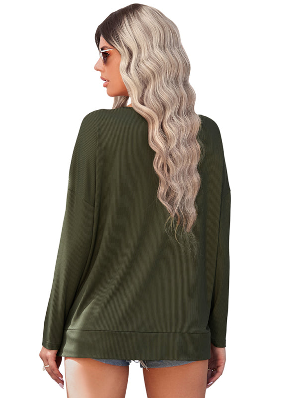 Women's solid color Pullover thin knit V-neck knit top