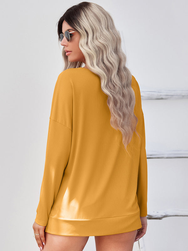 Women's solid color Pullover thin knit V-neck knit top