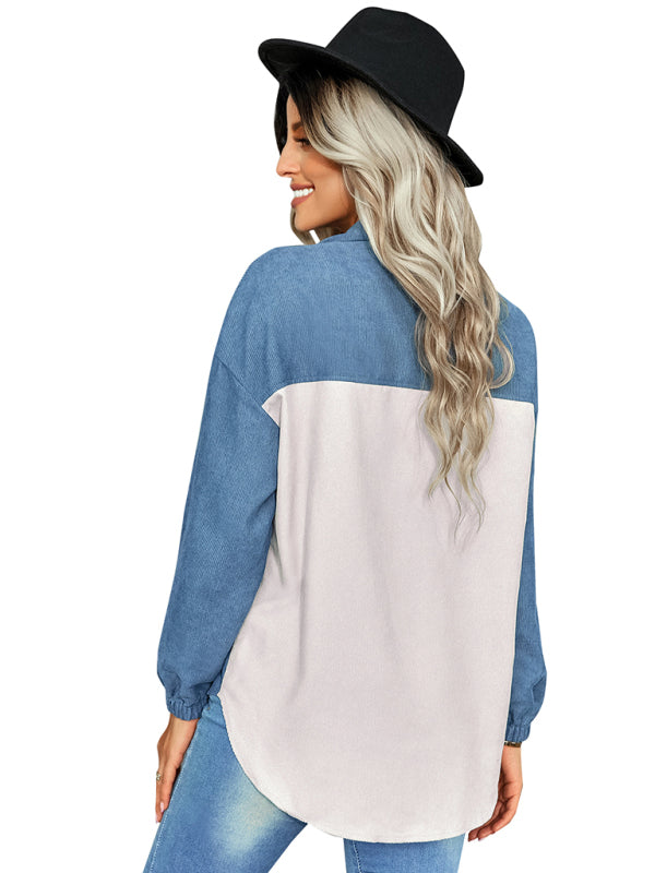 Women's color matching loose shirt coat