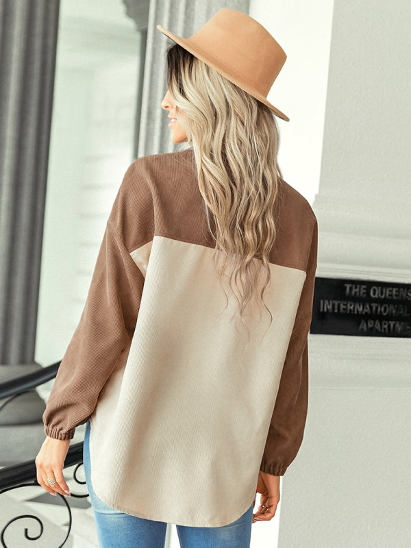 Women's color matching loose shirt coat