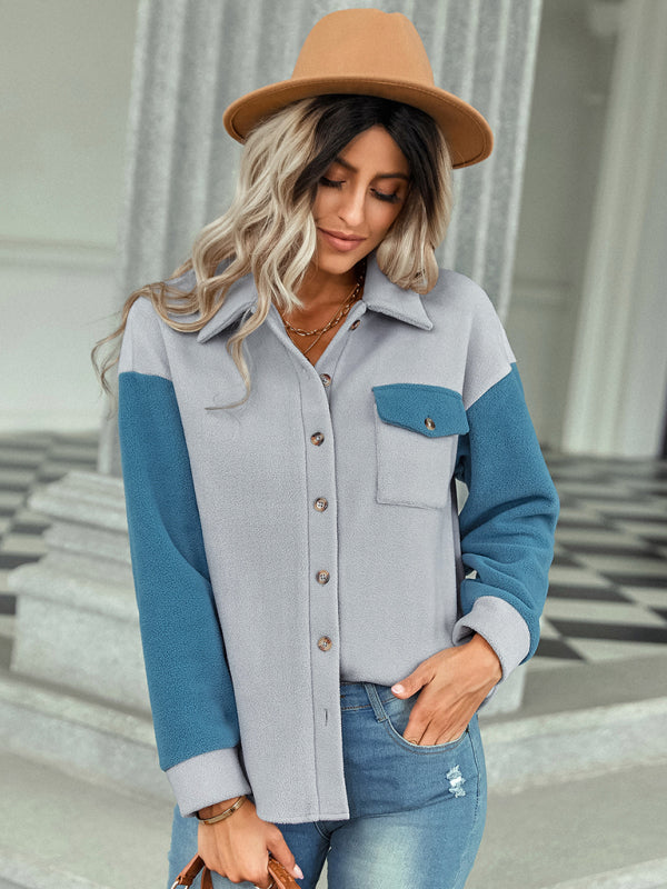 Women's fashion color matching Plush coat