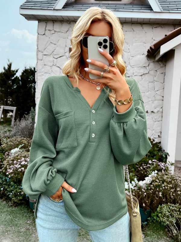 Women's knitting solid color T-shirt casual holiday loose top