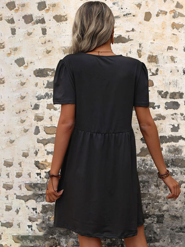 Fashion Women's Short Sleeve Black Loose Dress