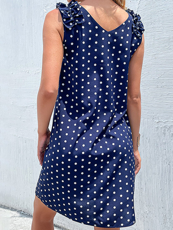 Summer blue polka dot skirt European and American fashion loose dress