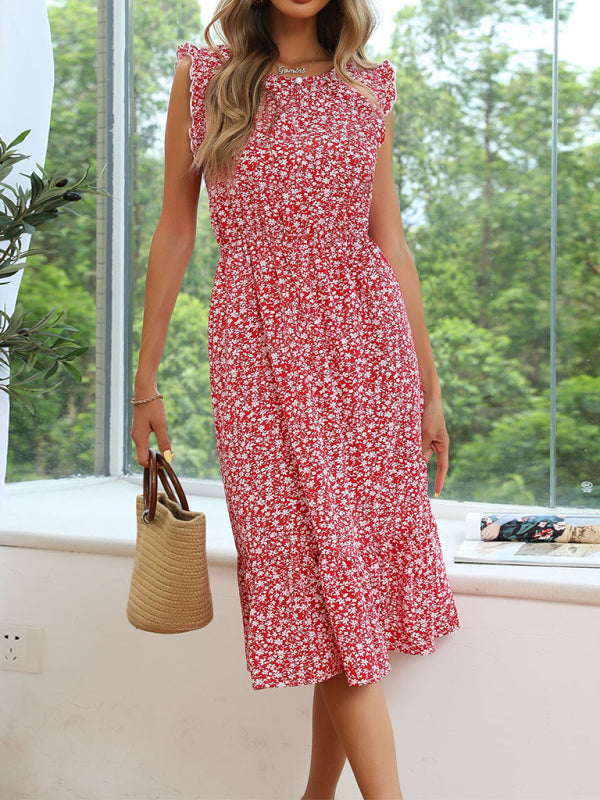 European and American floral dress sleeveless print slim dress