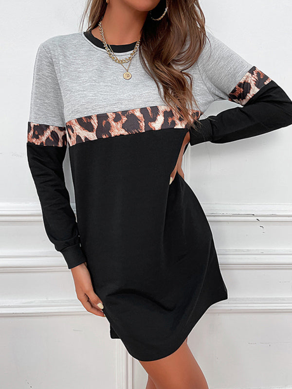 casual sweater dress loose stitching long sleeve dress