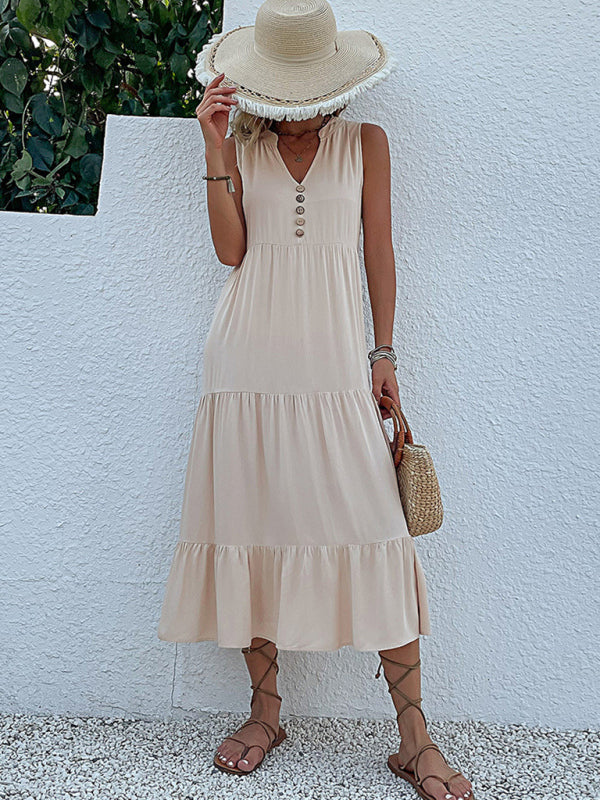 Tank Top Sleeveless Loose Casual Solid Color Dress