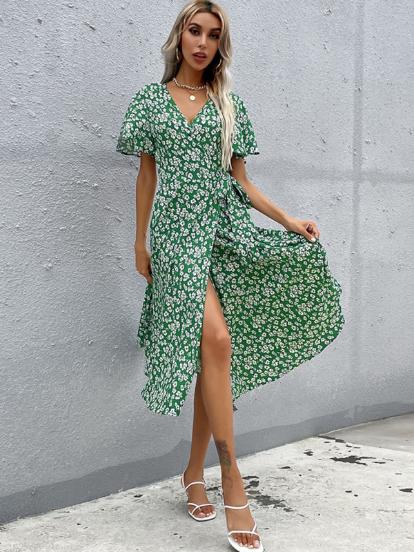 Women's Western Green Slim Fit Print Dress