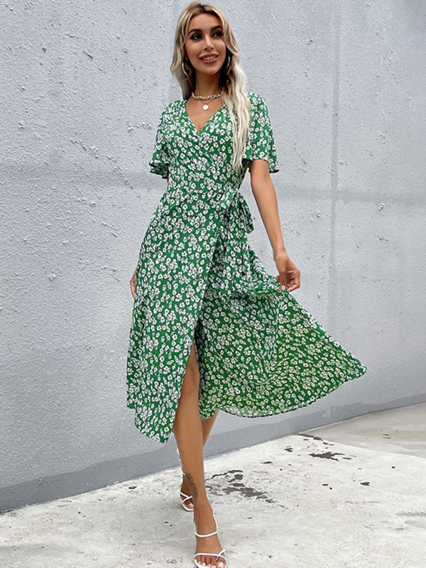 women's western green slim fit print dress