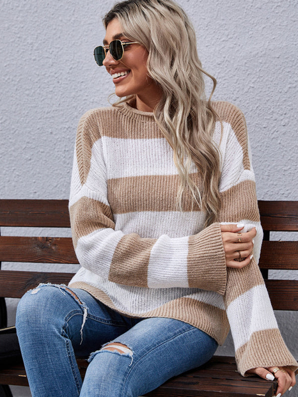 Women's Fashion Long Sleeve Striped Turtleneck Sweater