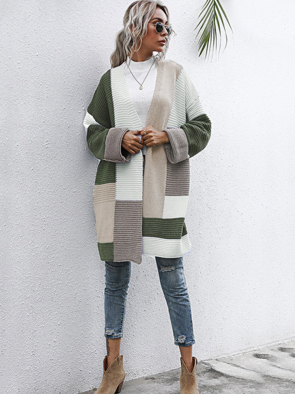 Lazy style thickened autumn and winter long knitted cardigan sweater coat women