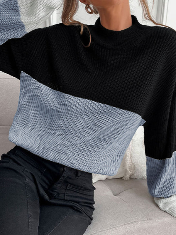 women's color block long sleeve turtleneck sweater women's fashion