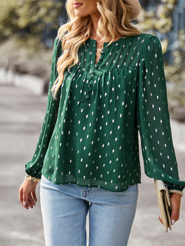 Women's Printed Long Sleeve Single -Breasted Top