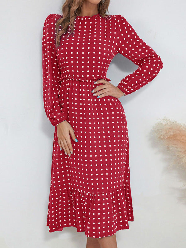 Women's casual long sleeve French polka dot dress