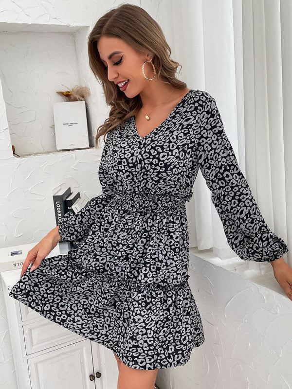 Women's Slim Cake Dress Ruffle Long Sleeve Dress