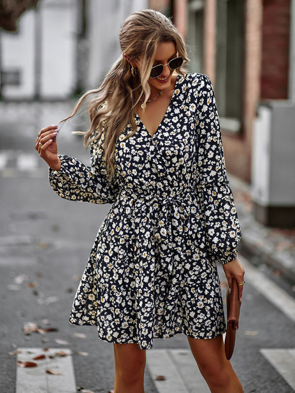 Women's V-Neck Waist-Up Dress Printed Dress