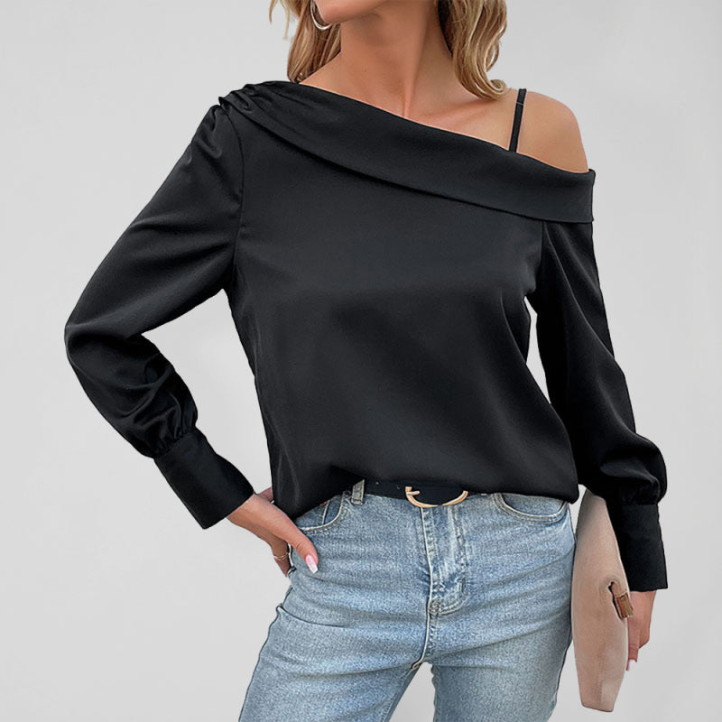 Women's irregular woven strapless long-sleeved shirt