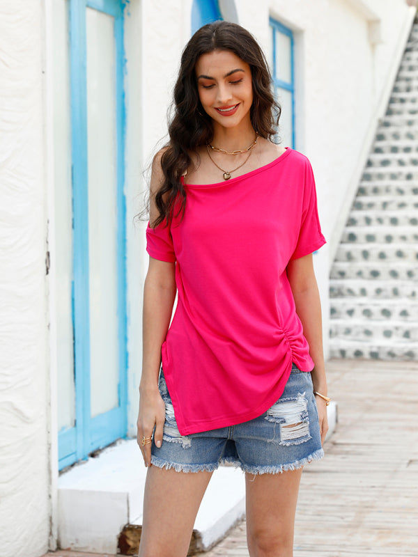 New temperament one-shoulder button short-sleeved T-shirt top