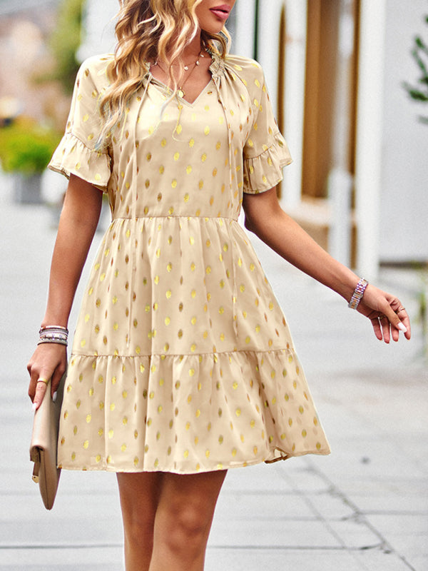 Bronzing Polka Dot Dress Women 2023 Spring Summer Elegant Short Skirt