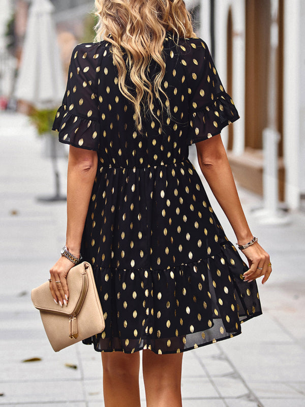 Bronzing Polka Dot Dress Women 2023 Spring Summer Elegant Short Skirt