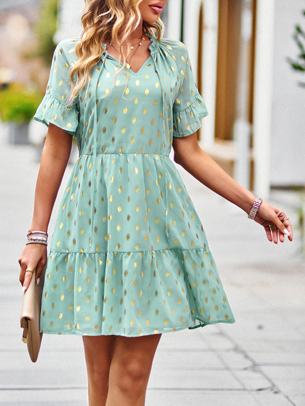 bronzing polka dot dress women 2023 spring summer elegant short skirt