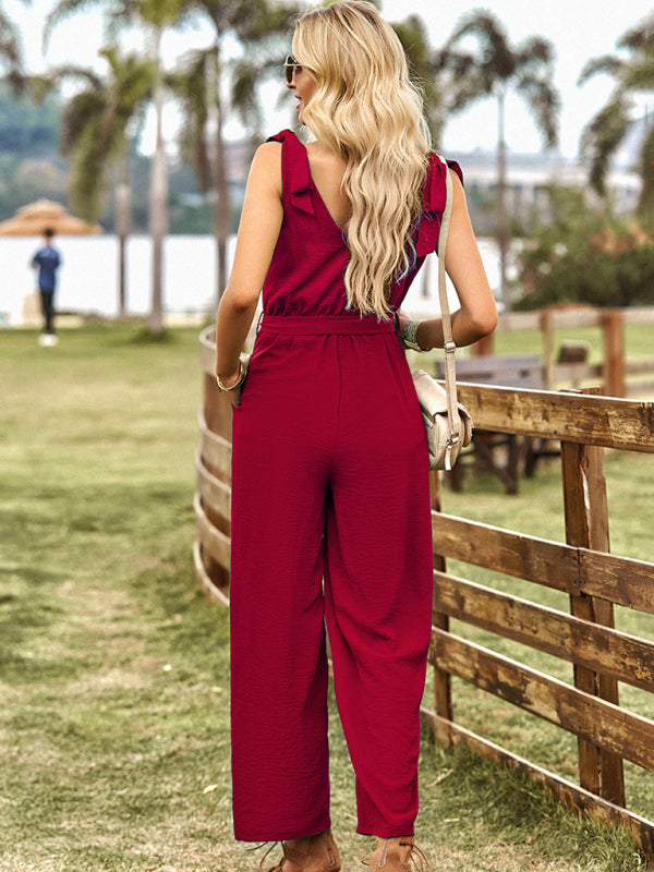 Women's woven temperament commuting waist slimming sleeveless jumpsuit