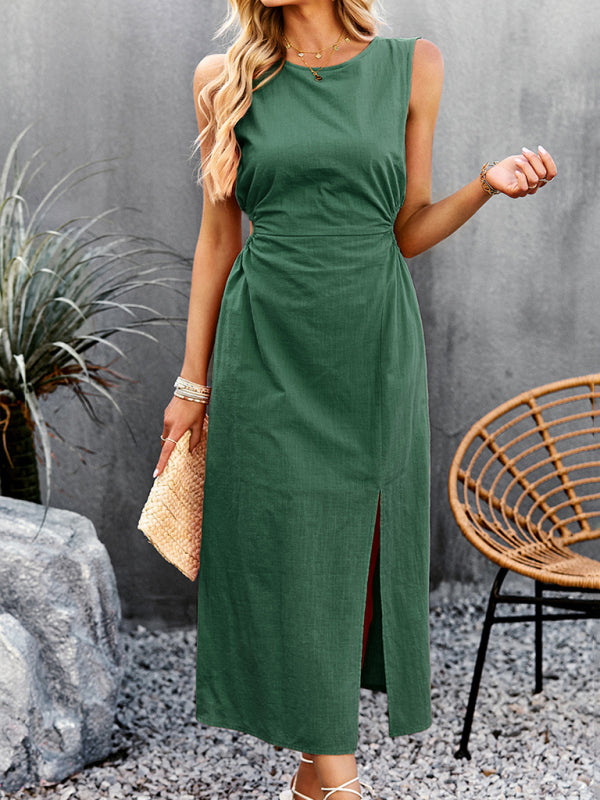 summer temperament waistless long sleeveless sundress