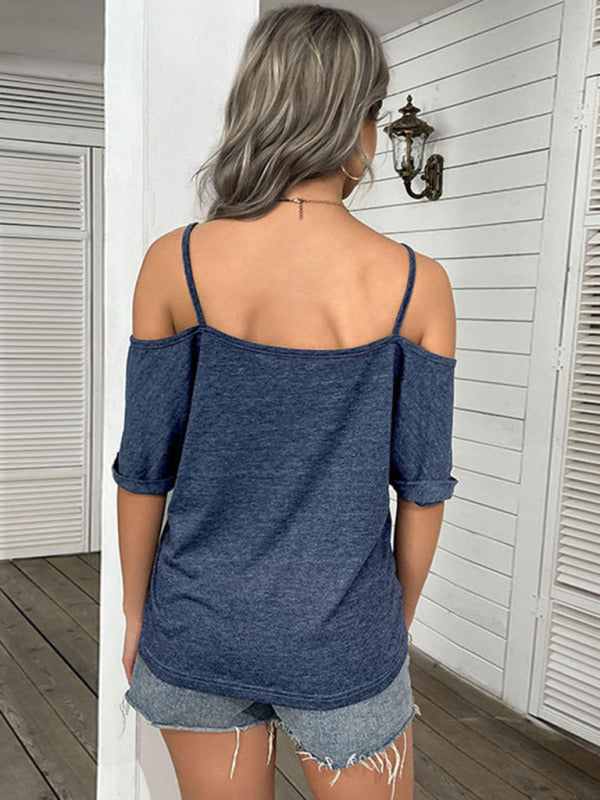 Women's solid color strapless one-shoulder t-shirt for women