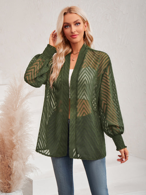 Women's casual solid color loose jacquard cardigan top