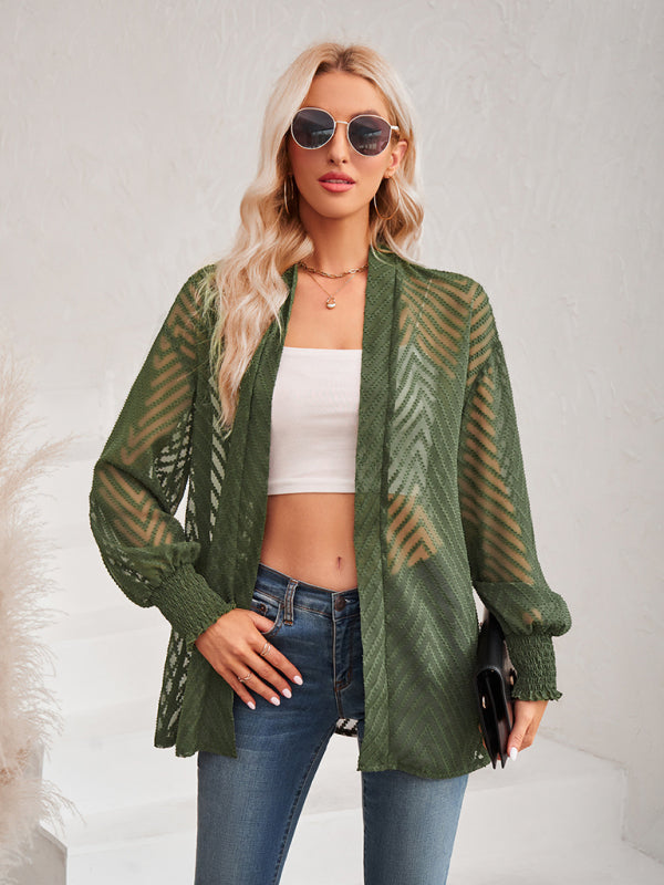 Women's casual solid color loose jacquard cardigan top